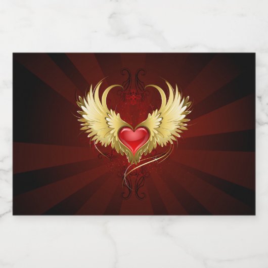 Rood Hart met Gouden Vleugels Likeurfles Etiket (Enkel label)