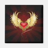 Rood Hart met Gouden Vleugels Magneet (Voorkant)