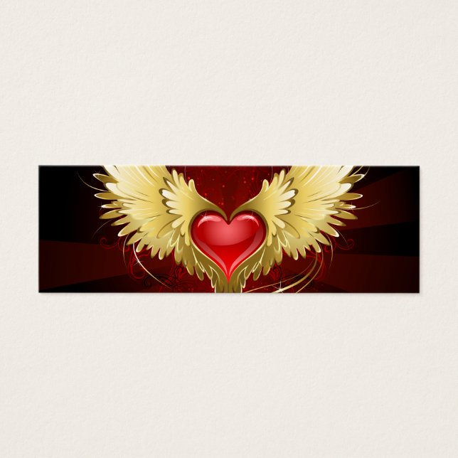 Rood Hart met Gouden Vleugels Mini Visitekaartjes (Voorkant)