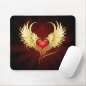 Rood Hart met Gouden Vleugels Muismat (Met muis)