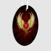 Rood Hart met Gouden Vleugels Ornament (voorkant)