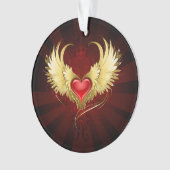 Rood Hart met Gouden Vleugels Ornament (voorkant)