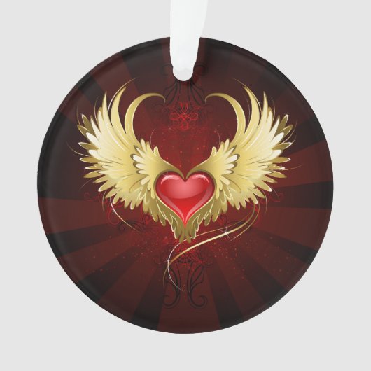 Rood Hart met Gouden Vleugels Ornament (voorkant)