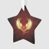 Rood Hart met Gouden Vleugels Ornament (voorkant)