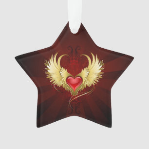 Rood Hart met Gouden Vleugels Ornament