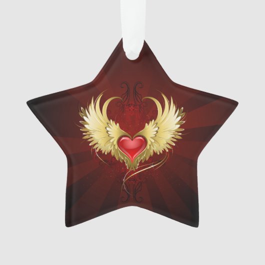 Rood Hart met Gouden Vleugels Ornament (voorkant)