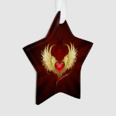 Rood Hart met Gouden Vleugels Ornament (voorkant)