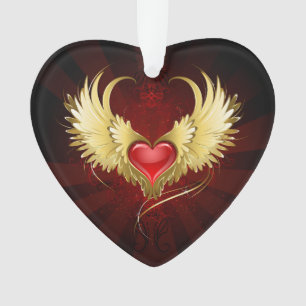 Rood Hart met Gouden Vleugels Ornament