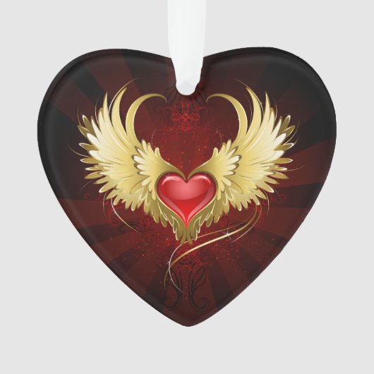 Rood Hart met Gouden Vleugels Ornament (voorkant)