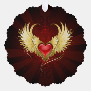 Rood Hart met Gouden Vleugels Ornament Kaart