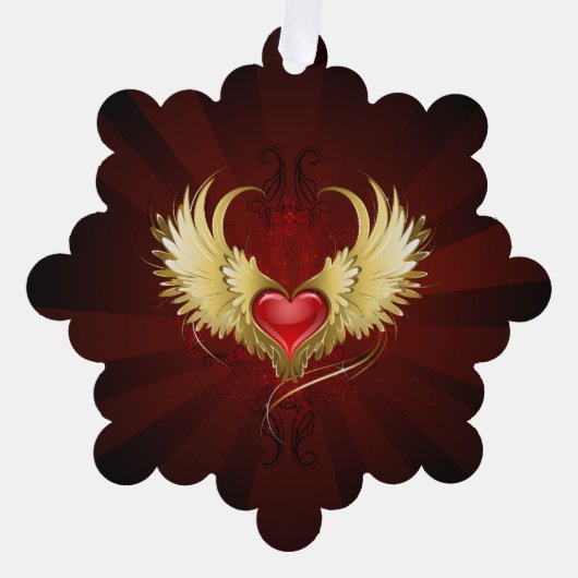 Rood Hart met Gouden Vleugels Ornament Kaart (Voorkant)