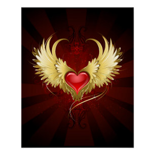Rood Hart met Gouden Vleugels Perfect Poster