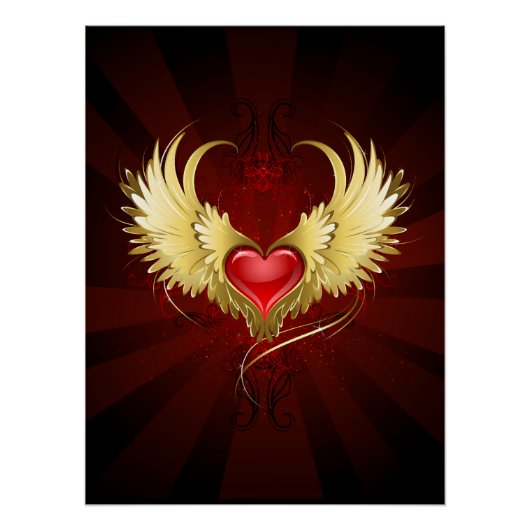 Rood Hart met Gouden Vleugels Perfect Poster (Voorkant)