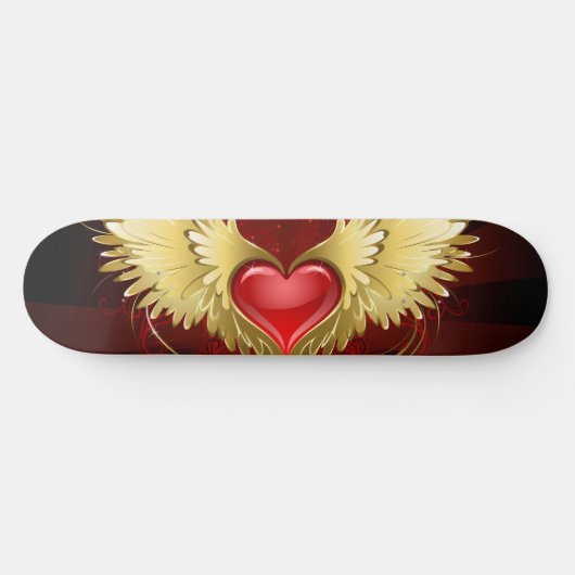 Rood hart met gouden vleugels persoonlijk skateboard (Horizontaal)
