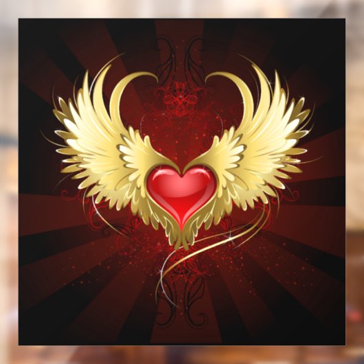 Rood Hart met Gouden Vleugels Raamsticker (Vel 2)
