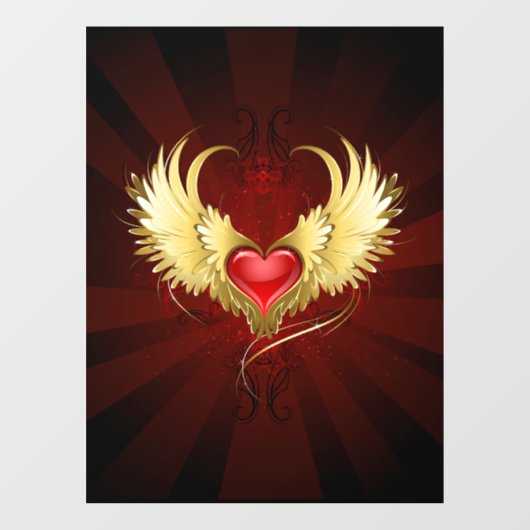 Rood hart met gouden vleugels raamsticker (Vel)