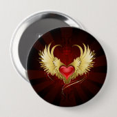 Rood Hart met Gouden Vleugels Ronde Button 4,0 Cm (Voorkant /achterkant)
