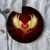 Rood Hart met Gouden Vleugels Ronde Button 6,0 Cm (In situ)