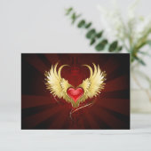 Rood Hart met Gouden Vleugels Save The Date (Staand voorkant)