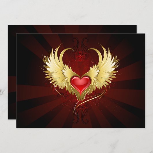 Rood Hart met Gouden Vleugels Save The Date (Voorkant / Achterkant)