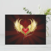 Rood Hart met Gouden Vleugels Save The Date (Staand voorkant)