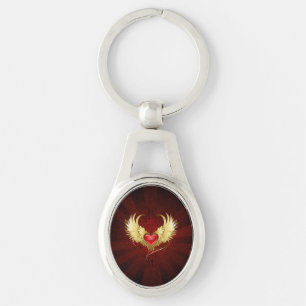Rood Hart met Gouden Vleugels Sleutelhanger