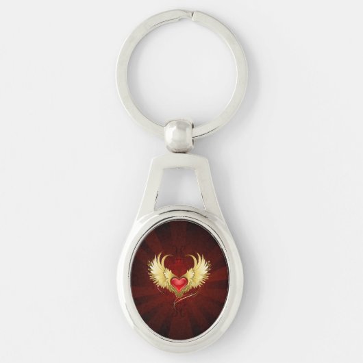 Rood Hart met Gouden Vleugels Sleutelhanger (Voorkant)