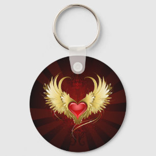 Rood Hart met Gouden Vleugels Sleutelhanger
