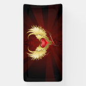 Rood Hart met Gouden Vleugels Spandoek (Verticaal)