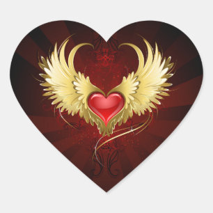 Rood Hart met Gouden Vleugels Sticker