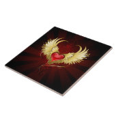 Rood Hart met Gouden Vleugels Tegeltje (Zijkant)