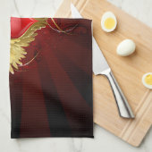 Rood Hart met Gouden Vleugels Theedoek (Quarter Fold)
