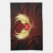 Rood Hart met Gouden Vleugels Theedoek (Verticaal)
