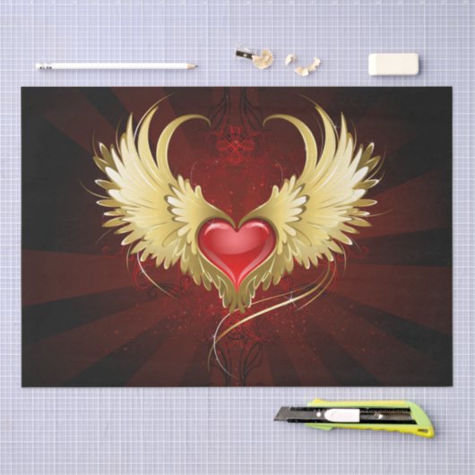 Rood Hart met Gouden Vleugels Tissuepapier (Craft)