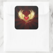 Rood Hart met Gouden Vleugels Vierkante Sticker (Tas)