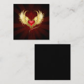 Rood Hart met Gouden Vleugels Vierkante Visitekaartje (Voorkant / Achterkant)