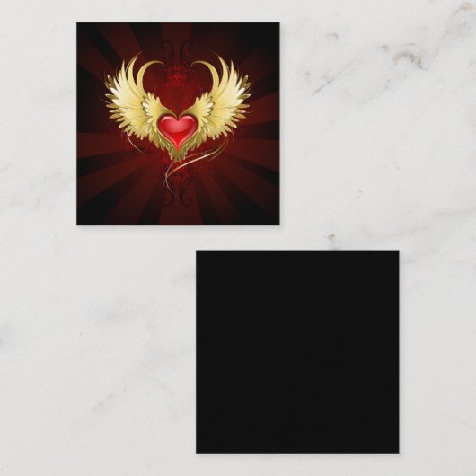 Rood Hart met Gouden Vleugels Vierkante Visitekaartje (Voorkant / Achterkant)