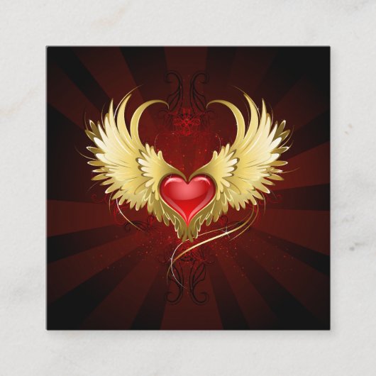 Rood Hart met Gouden Vleugels Vierkante Visitekaartje (Voorkant)