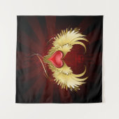 Rood Hart met Gouden Vleugels Wandkleed (Voorkant (horizontaal))