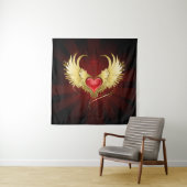 Rood Hart met Gouden Vleugels Wandkleed (In situ)
