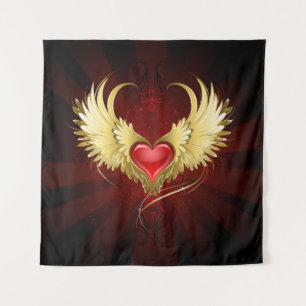 Rood Hart met Gouden Vleugels Wandkleed