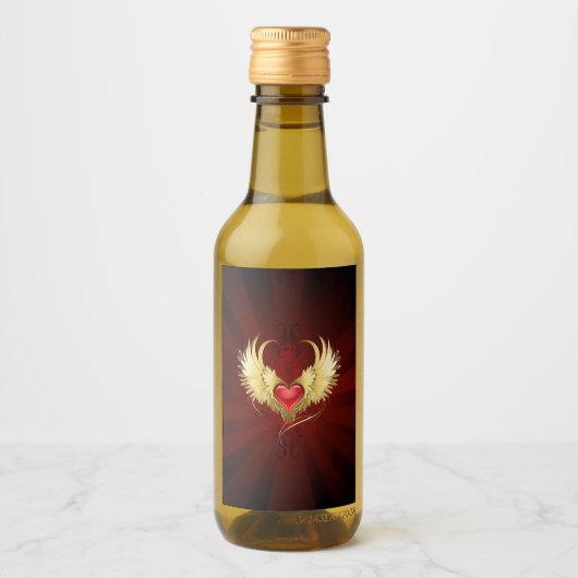 Rood Hart met Gouden Vleugels Wijn Etiket (Voorkant)