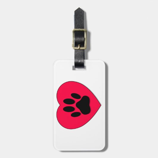 Rood Hart Met Hond Pootafdruk Bagagelabel (Voorkant verticaal)