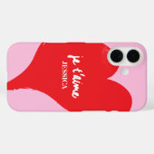 Rood hart met je t’aime-tekst op roze achtergrond Case-Mate iPhone case (Achterkant (horizontaal))