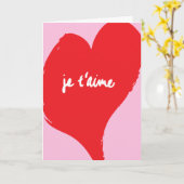 Rood hart met je t’aime-tekst op roze achtergrond kaart (Gele Bloem)
