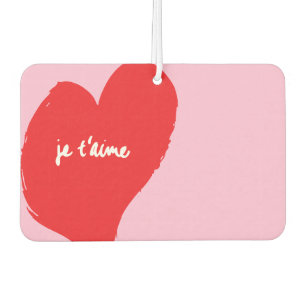 Rood hart met je t’aime-tekst op roze achtergrond luchtverfrisser