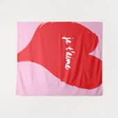 Rood hart met je t’aime-tekst op roze achtergrond wandkleed (Voorkant (horizontaal))