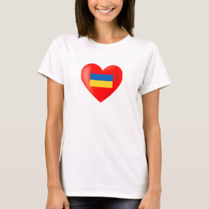 Rood hart met kleuren van de Oekraïense vlag T-shi T-shirt