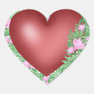 Rood hart met roze bloemen sticker