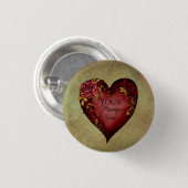 Rood hart met Rozen bewerkbaar Ronde Button 3,2 Cm (Voorkant /achterkant)